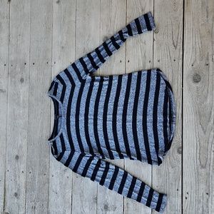 Ann Taylor Petites Large Navy Blue and Heather Gray Long Sleeve Shirt